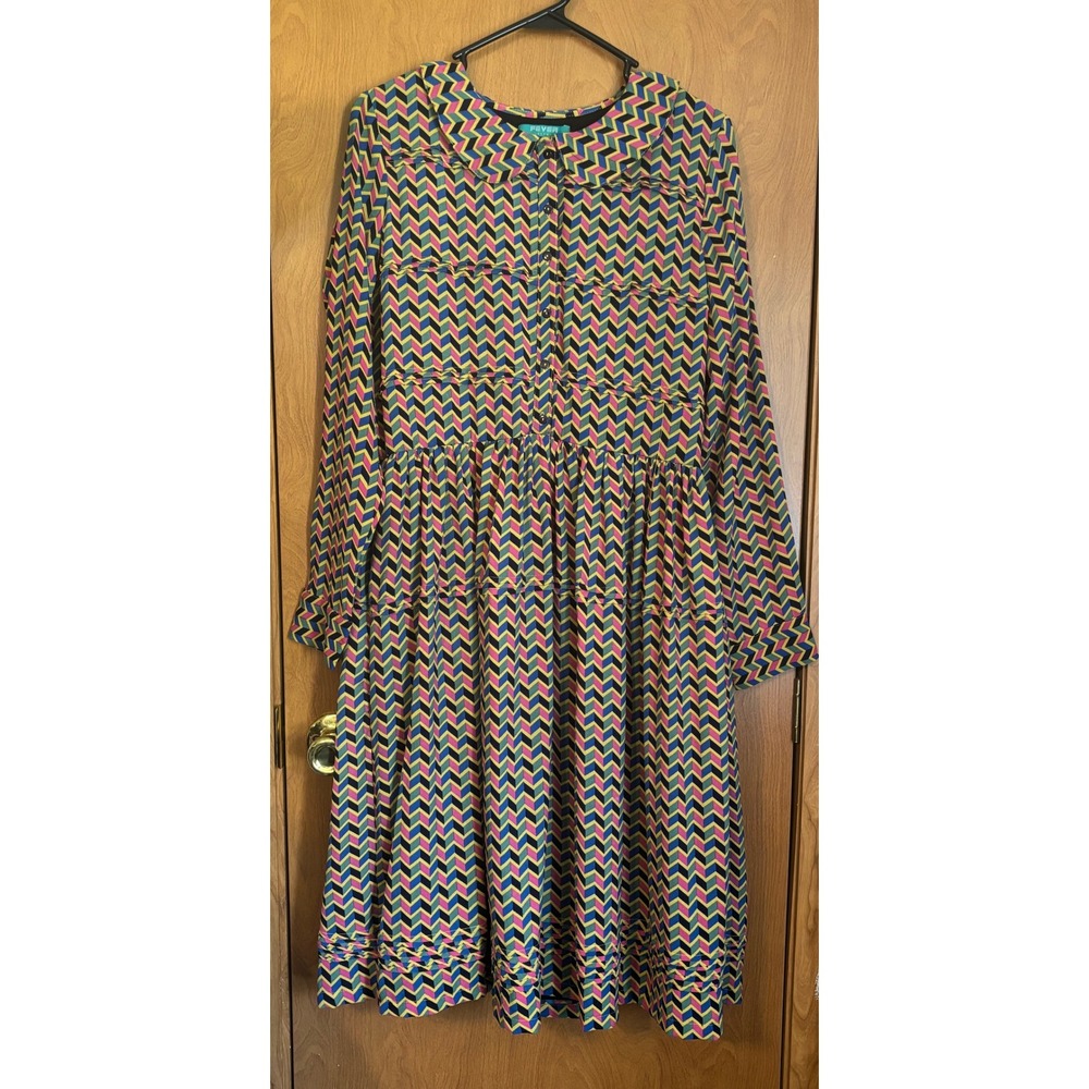 Fever London Heritage Geometric Chevron Midi Dress Multi-Color Size 10 US